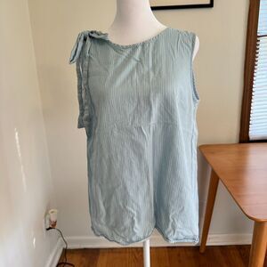 Libby Edelman Blue and White Ribbed Tie Shoulder Tank Top Size Medium